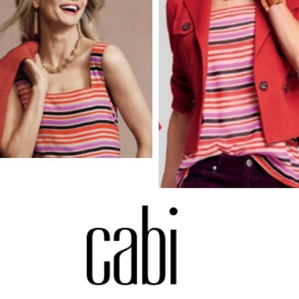 Cabi Women's SMALL Cami Top Shirt Blouse Red Purple Striped Style #3448 Career